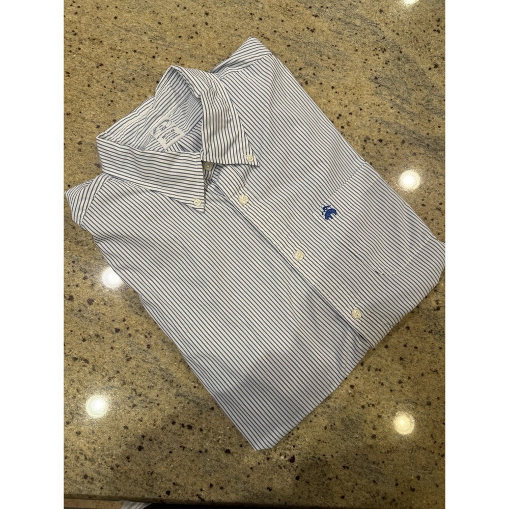 Brooks Brothers XL Regular Fit Blue White Stripe Button Down Stretch Dress Shirt